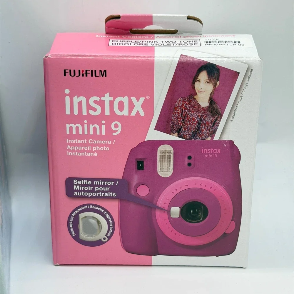 Fujifilm Instax Mini 9 Instant Camera Purple Pink Two-Tone Bundle with Case New